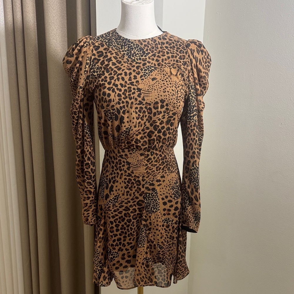 The Kooples Brown and Black Animal Print Long Sleeve Dress